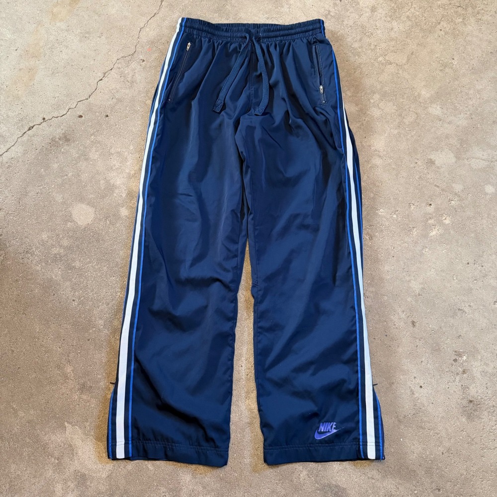 Vintage Y2K Nike Track Pants Mens M Navy Blue Striped Mesh Lined Windbreaker